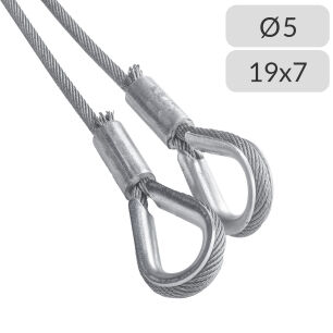 Liny nośne 5mm splot 19x7 zakończone kauszą