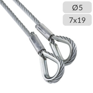 Liny nośne 5mm splot 7x19 zakończone kauszą