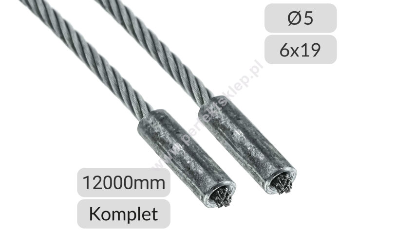 Liny stalowe ocynkowane 5mm L=12000mm typ 440 zestaw do bramy Doco International nr kat. 25116-12