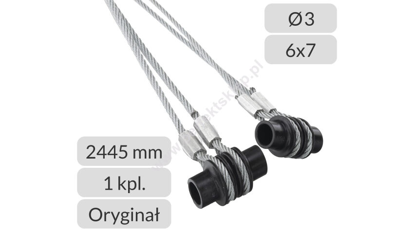 Liny stalowe 3 mm L=2445mm z mocowaniem do bramy garażowej H=1955 Hormann nr kat. 3064347