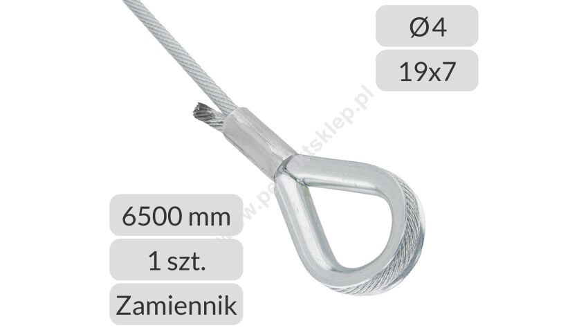 Lina stalowa ocynkowana 4mm L=6500mm do bram przemysłowych Hormann nr kat. KH-4-19x7-6,5