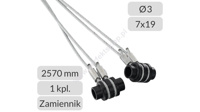 Komplet lin stalowych 3mm L=2570mm z mocowaniem do bramy garażowej Hormann H=2080mm, nr kat. TG-3-7x19-2570