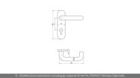 Klamka z szyldem o rozstawie 72mm ECO Schulte nr kat. 103061004674012 - rysunek techniczny (wymiary)