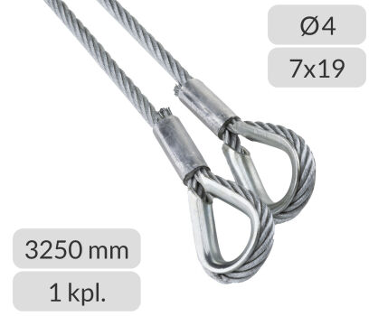 Komplet lin stalowych ocynkowanych 4mm L=3250mm zakończonych kauszą nr kat. K-4-7x19-3,25