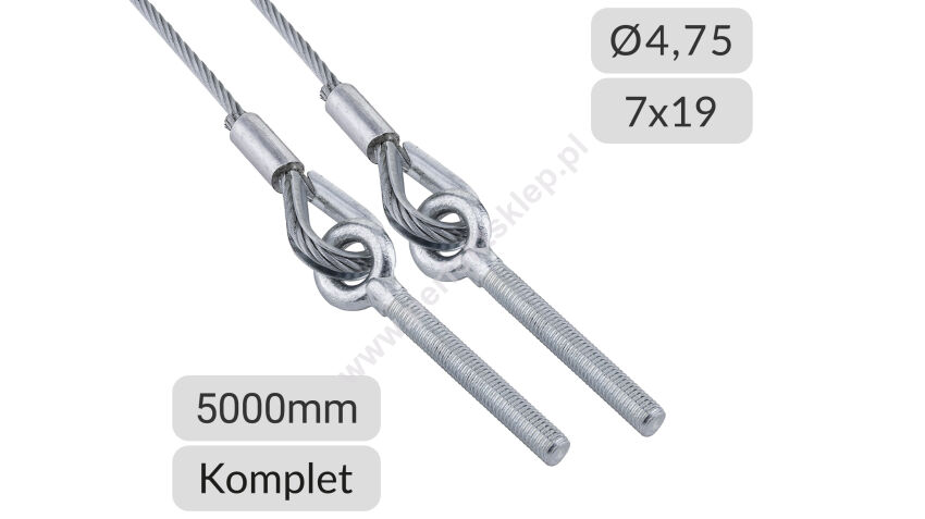Liny stalowe ocynkowane 4,75mm L=5000mm typ M10 zestaw do bramy Novoferm Alpha Deuren nr kat. K475L05000