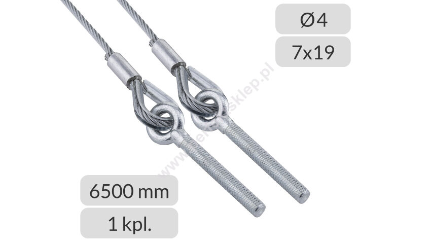 Zestaw lin stalowych ocynkowanych 4mm L=6500mm typ M10 nr kat. OM10-4-7x19-6,5