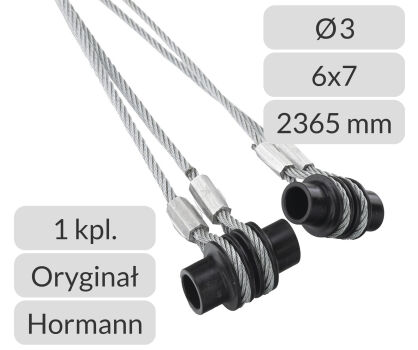 Liny stalowe 3 mm L=2365mm z mocowaniem do bramy garażowej H=1875 Hormann nr kat. 3064346
