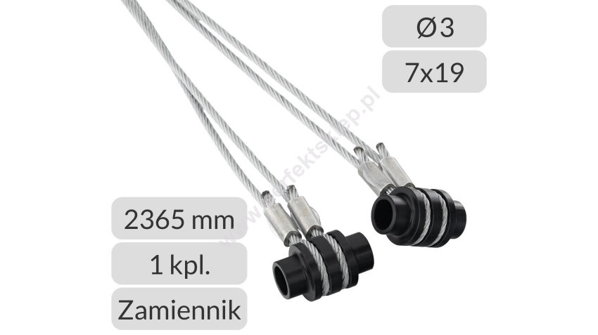 Komplet lin stalowych 3mm L=2365mm z mocowaniem do bramy garażowej Hormann H=1875mm, nr kat. TG-3-7x19-2365
