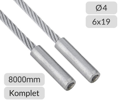 Komplet lin stalowych ocynkowanych 4mm L=8000mm typ 440 Polsling nr kat. 440REGL-4-6x19-8