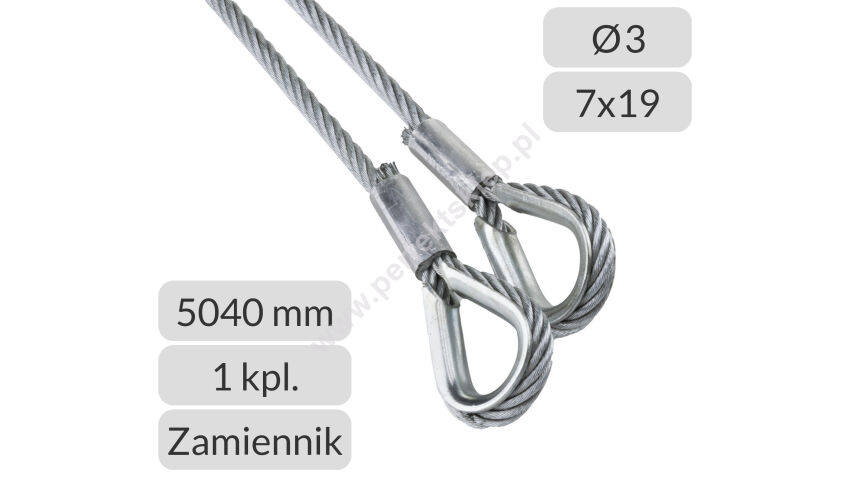 Liny stalowe 3 mm L=5040mm do bramy garażowej Hormann prowadzenie typu H wysokość do 2750mm zamiennik nr kat. K-3-7x19-5040