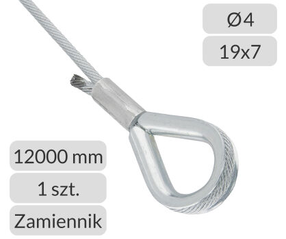 Lina stalowa ocynkowana 4mm L=12000mm do bram przemysłowych Hormann zamiennik nr kat. KH-4-19x7-12