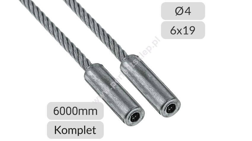 Liny stalowe ocynkowane 4mm L=6000mm typ 440 zestaw do bramy Doco International nr kat. 25115-6