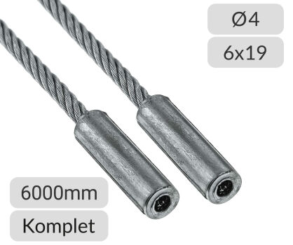 Liny stalowe ocynkowane 4mm L=6000mm typ 440 zestaw do bramy Doco International nr kat. 25115-6