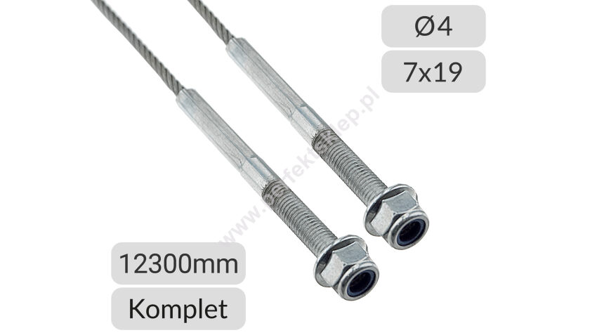 Liny stalowe ocynkowane 4mm L=12300mm typ M8 bramy przemysłowe Nassau nr kat. LS-2*4x12300M8