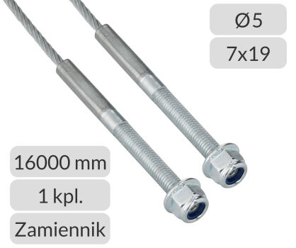 Komplet lin stalowych ocynkowanych 5mm L=16000mm typ M8 zamiennik Nassau do bram przemysłowych nr kat. TM8-5-7x19-16