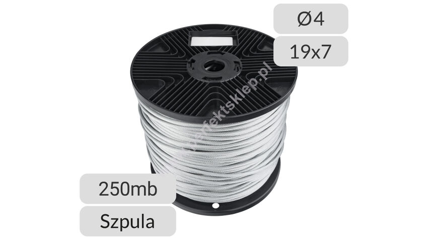 Lina stalowa ocynkowana 4mm splot 19x7 szpula 250mb nr kat. 4-19x7-250