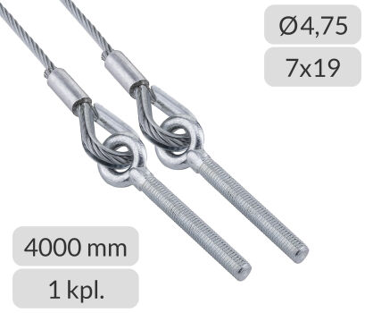 Liny stalowe ocynkowane 4,75mm L=4000mm typ M10 zestaw do bramy Novoferm Alpha Deuren nr kat. K475L04000