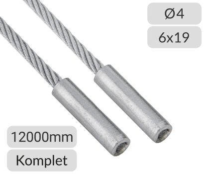 Komplet lin stalowych ocynkowanych 4mm L=12000mm typ 440 Polsling nr kat. 440REGL-4-6x19-12