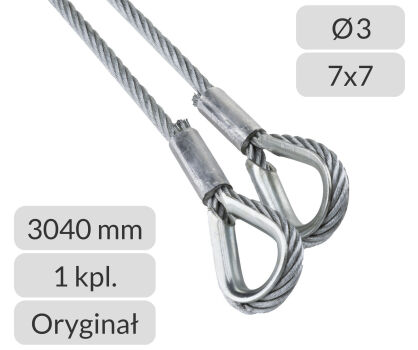 Liny stalowe 3 mm L=3040mm do bramy garażowej prowadzenie typu N wysokość do 2250mm Hormann nr kat. 3064375