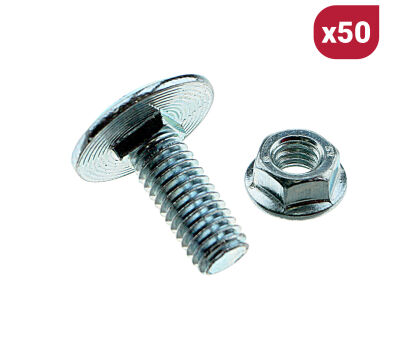 Zestaw 50 śrub zamkowych ocynkowanych M6*16mm z nakrętkami kołnierzowymi M6 nr kat. 1062B+1062Mx50