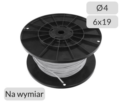 Lina stalowa ocynkowana 4mm splot 6x19 z rdzeniem z tworzywa cięta na wymiar nr kat. 4-6x19-mb