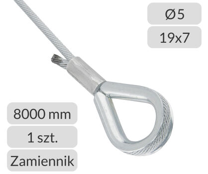Lina stalowa ocynkowana 5mm L=8000mm z kauszą do bram przemysłowych Hormann nr kat. KH-5-19x7-8