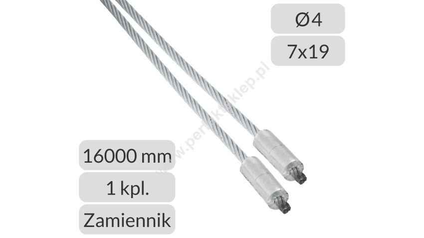 Komplet lin stalowych ocynkowanych 4mm L=16000mm do bram przemysłowych Crawford Assa Abloy zamiennik nr kat. SCR-4-7x19-16