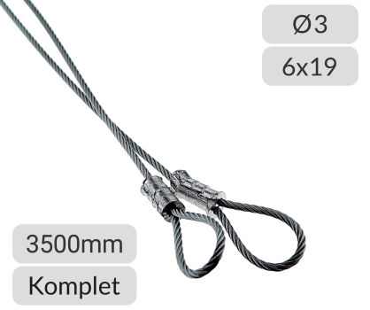 Liny stalowe ocynkowane 3mm L=3500mm typ O zestaw do bramy PerfektSklep nr kat. LS-2*3x3500O