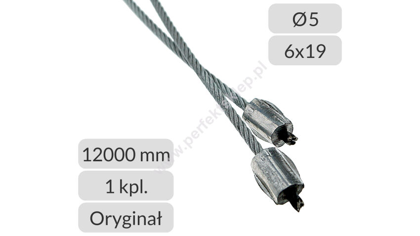 Liny stalowe ocynkowane 5mm L=12000mm typ S bramy przemysłowe Assa Abloy Crawford nr kat. K056019x12000S
