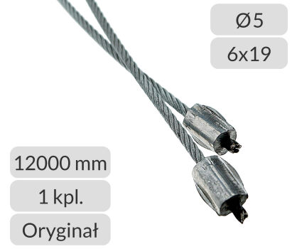 Liny stalowe ocynkowane 5mm L=12000mm typ S bramy przemysłowe Assa Abloy Crawford nr kat. K056019x12000S