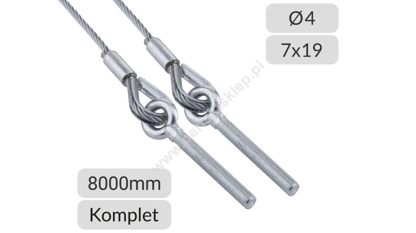 Zestaw lin stalowych ocynkowanych 4mm L=8000mm typ M10 Polsling nr kat. OM10-4-7x19-8