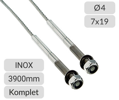 Liny stalowe INOX 4mm L=3900mm typ M8 bramy przemysłowe Nassau nr kat. LSI-2*4x3900M8