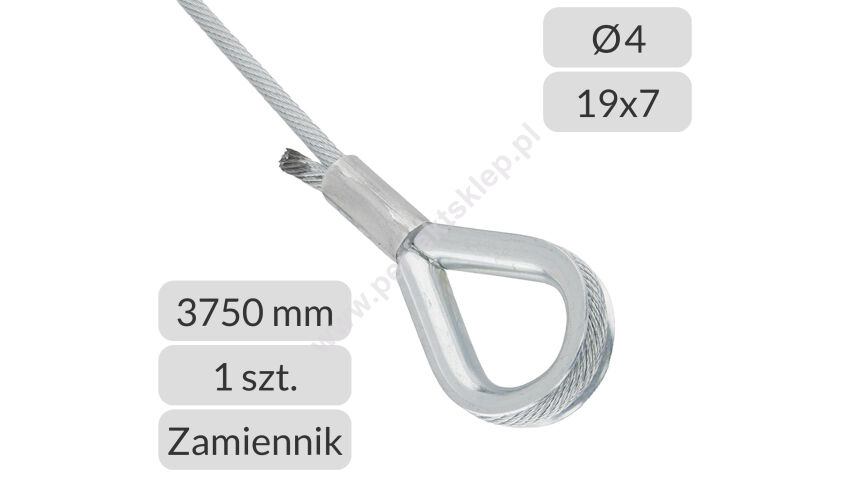 Lina stalowa ocynkowana 4mm L=3750mm do bram przemysłowych Hormann zamiennik nr kat. KH-4-19x7-3,75