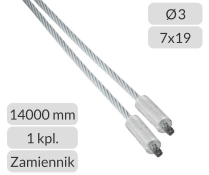 Komplet lin stalowych ocynkowanych 3mm L=14000mm do bram przemysłowych Crawford Assa Abloy zamiennik nr kat. SCR-3-7x19-14