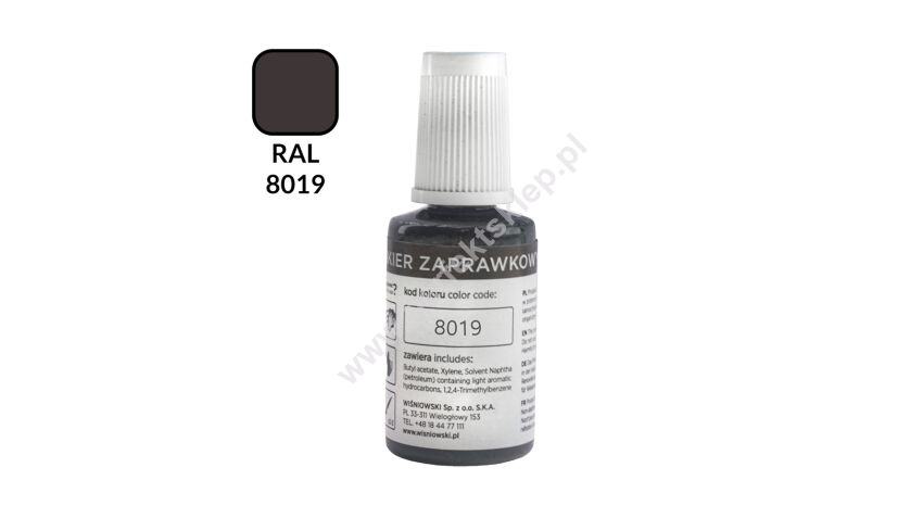 Lakier zaprawkowy RAL 8019 z pędzelkiem 25ml Wiśniowski nr kat. 98173