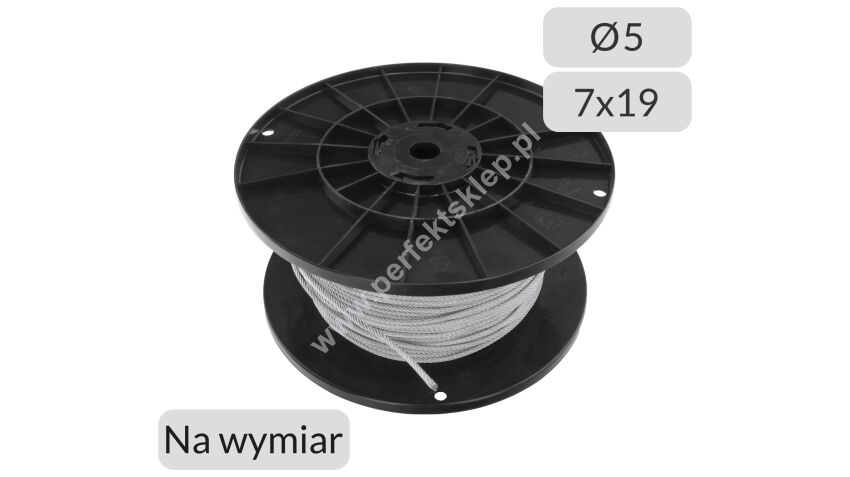 Lina stalowa ocynkowana 5mm splot 7x19 z rdzeniem stalowym cięta na wymiar nr kat. 5-7x19-mb