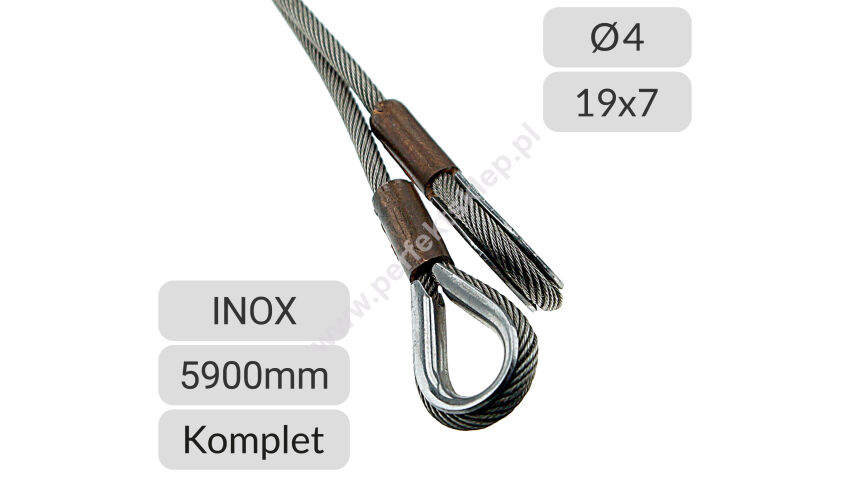 Liny stalowe INOX 4mm L=5900mm typ K bramy przemysłowe Nassau nr kat. LSI-2*4x5900K