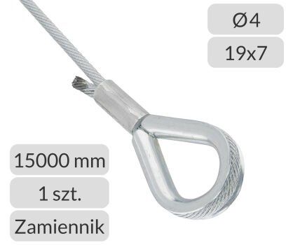 Lina stalowa ocynkowana 4mm L=15000mm do bram przemysłowych Hormann zamiennik nr kat. KH-4-19x7-15