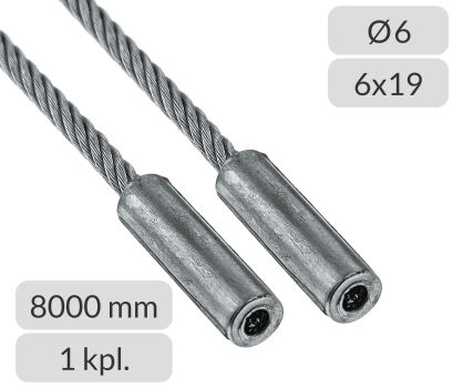 Liny stalowe ocynkowane 6mm L=8000mm typ 440 zestaw do bramy Doco International nr kat. 25117-8