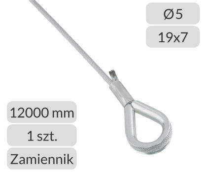 Lina stalowa ocynkowana 5mm L=12000mm z kauszą do bram przemysłowych Hormann nr kat. KH-5-19x7-12