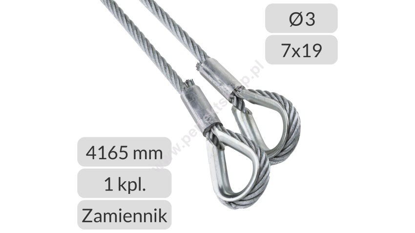 Liny stalowe 3 mm L=4165mm do bramy garażowej Hormann prowadzenie typu L wysokość do 1875mm zamiennik nr kat. K-3-7x19-4165