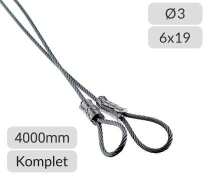 Liny stalowe ocynkowane 3mm L=4000mm typ O zestaw do bramy PerfektSklep nr kat. LS-2*3x4000O