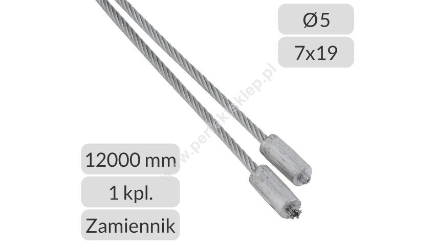 Komplet lin stalowych ocynkowanych 5mm L=12000mm do bram przemysłowych Crawford Assa Abloy zamiennik nr kat. SCR-5-7x19-12