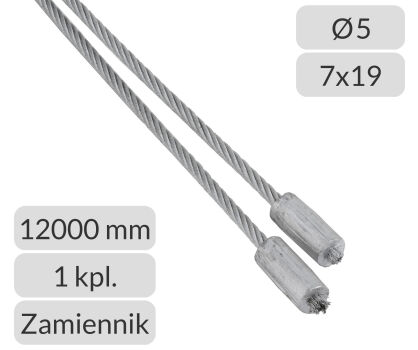 Komplet lin stalowych ocynkowanych 5mm L=12000mm do bram przemysłowych Crawford Assa Abloy zamiennik nr kat. SCR-5-7x19-12