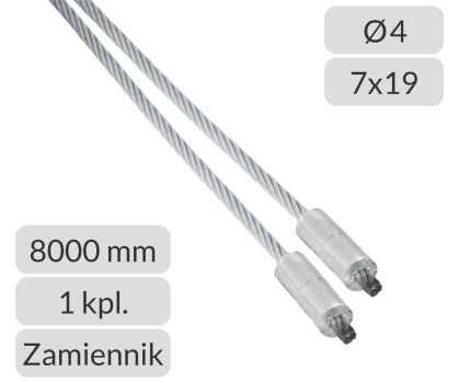Komplet lin stalowych ocynkowanych 4mm L=8000mm do bram przemysłowych Crawford Assa Abloy zamiennik nr kat. SCR-4-7x19-8