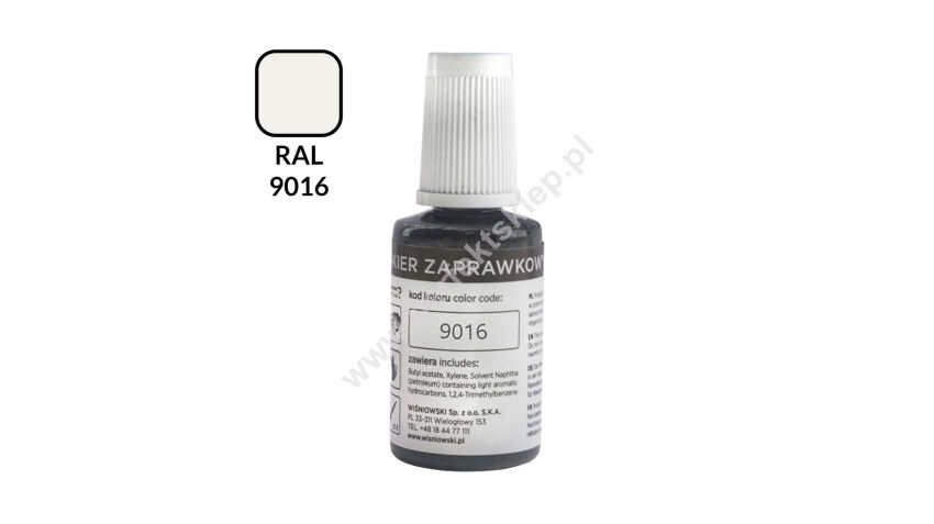 Lakier zaprawkowy RAL 9016 z pędzelkiem 25ml Wiśniowski nr kat. 90431