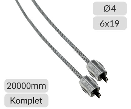 Liny stalowe ocynkowane 4mm L=20000mm typ S bramy przemysłowe Assa Abloy Crawford nr kat. K056812x20000S