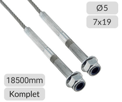 Liny stalowe ocynkowane 5mm L=18500mm typ M8 bramy przemysłowe Nassau nr kat. LS-2*5x18500M8